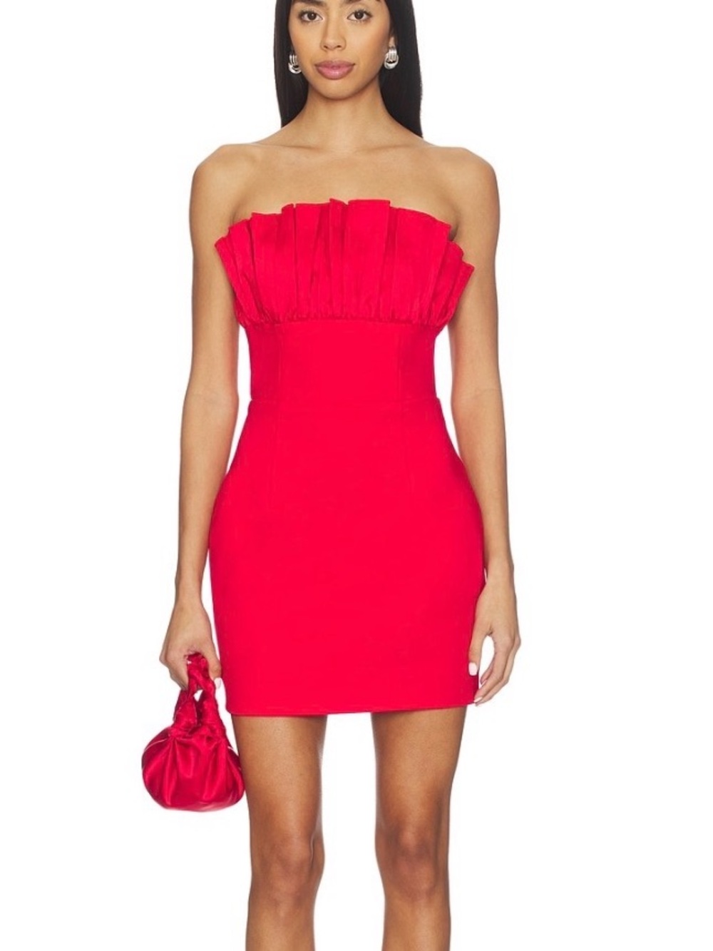 Elliatt Strapless Ruffled Bodice Mini Dress in Red